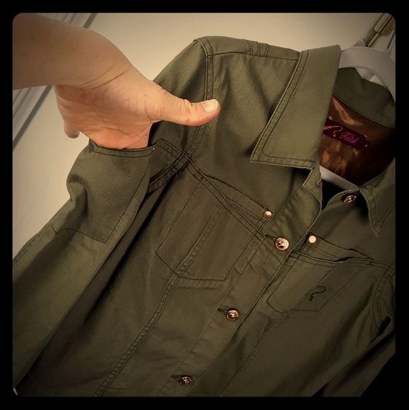 Fetish Brand Dark Olive Large canvas button up jac - Picture 2 of 8